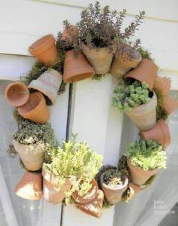 A wreath made out of Terracotta pots